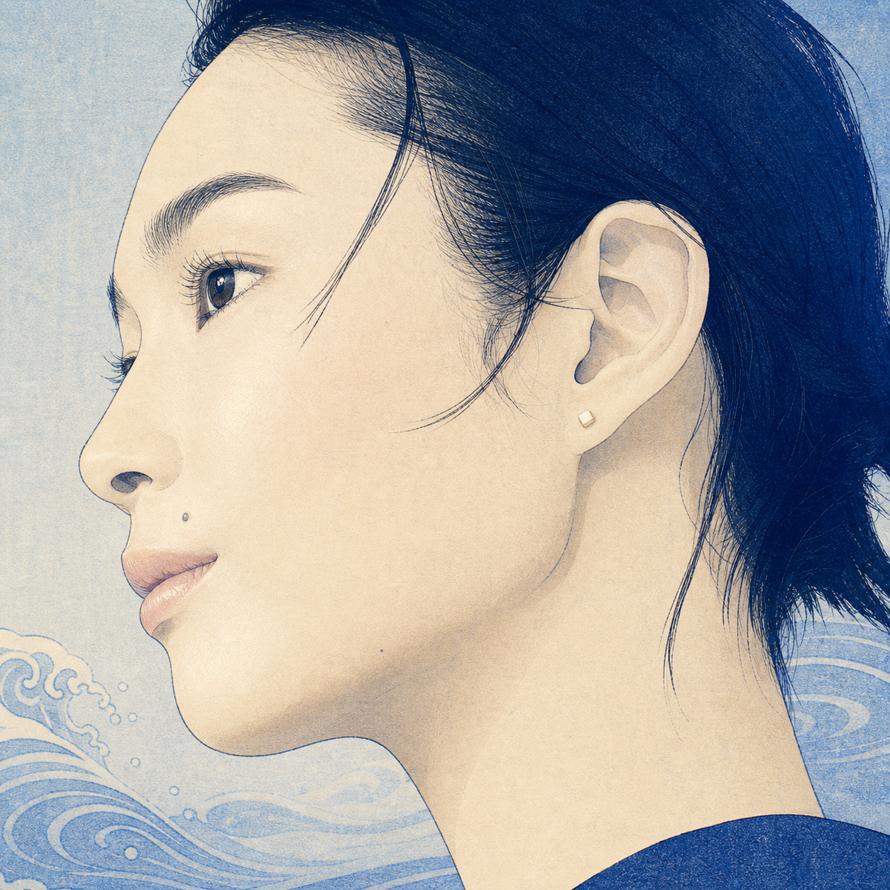 浮世絵調の日本人女性の横顔